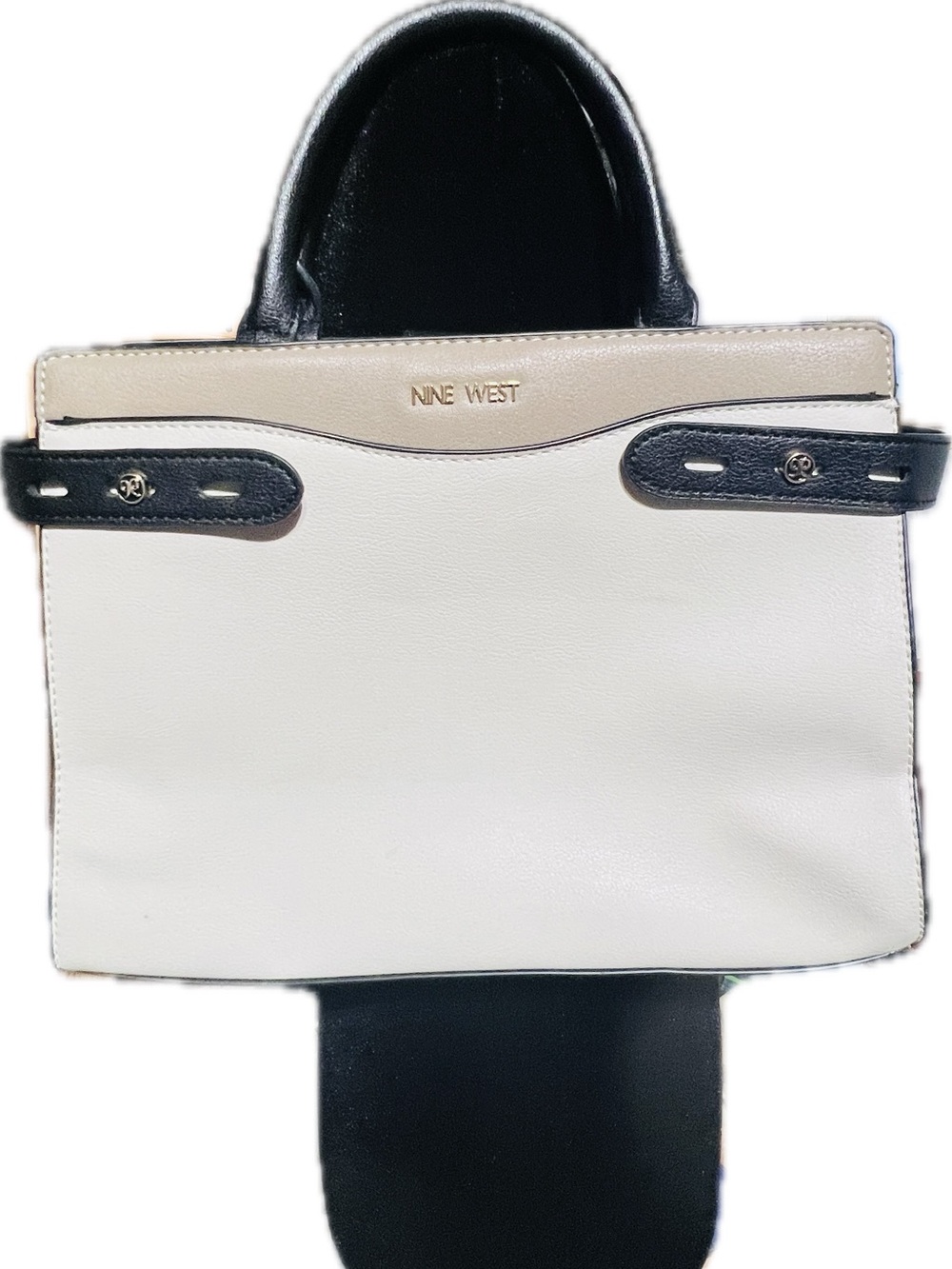 Nine West White, Black and Beige Leather Top-Handle Bag